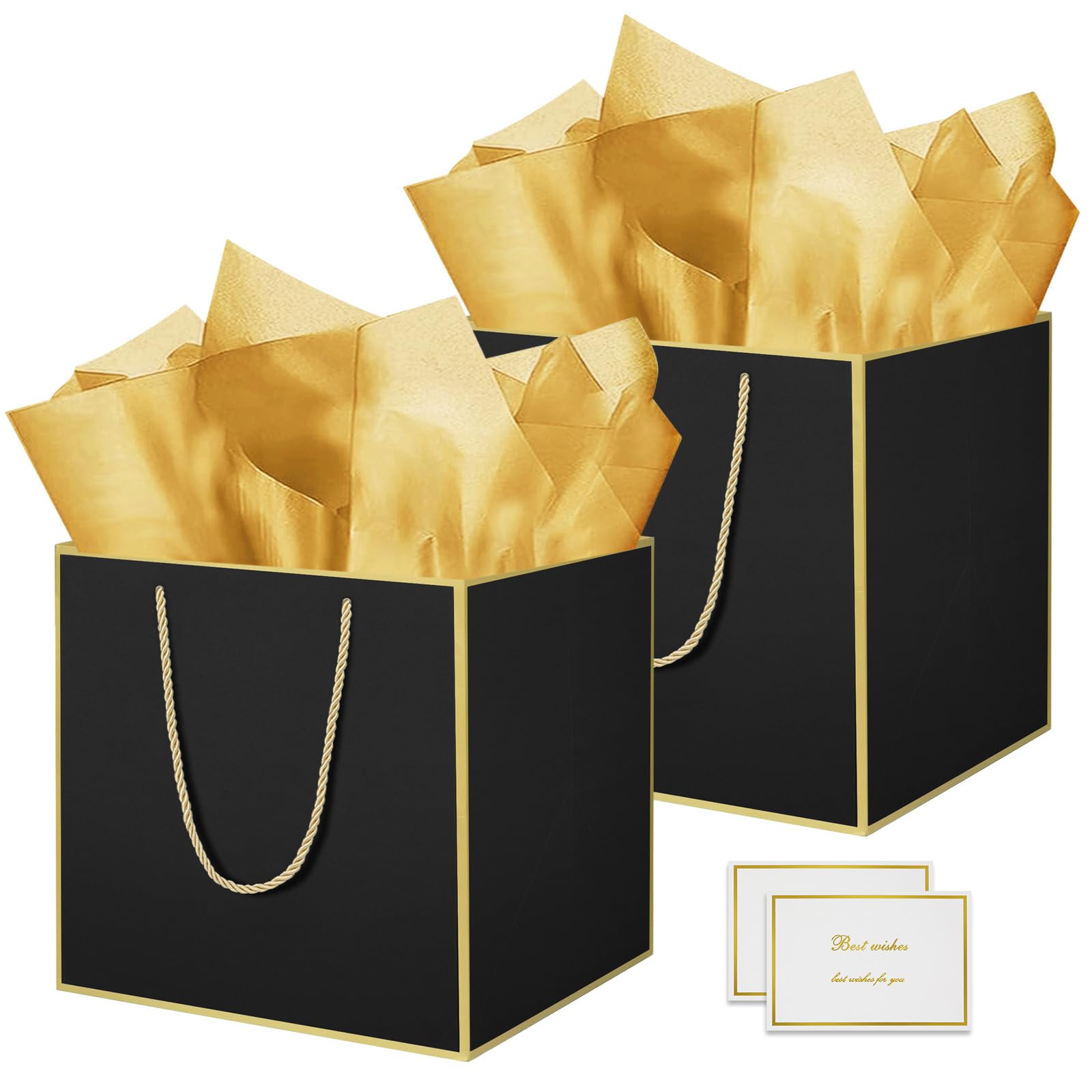 THXIY 2PCS 11.8'' Square Gift Bag, 30cm Extra Large Gift Bag Bags with Gold Edges, Presents Big Paper Bag with Tissue Paper Cards, Wedding Birthday Party Present Bridesmaid Gift Gifts Bag C โ image 1