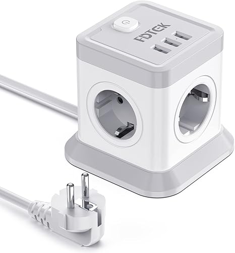 Regletas Enchufes Cubo FDTEK Ladron Enchufes Plano con 3 USB 5V/2.4A y ...