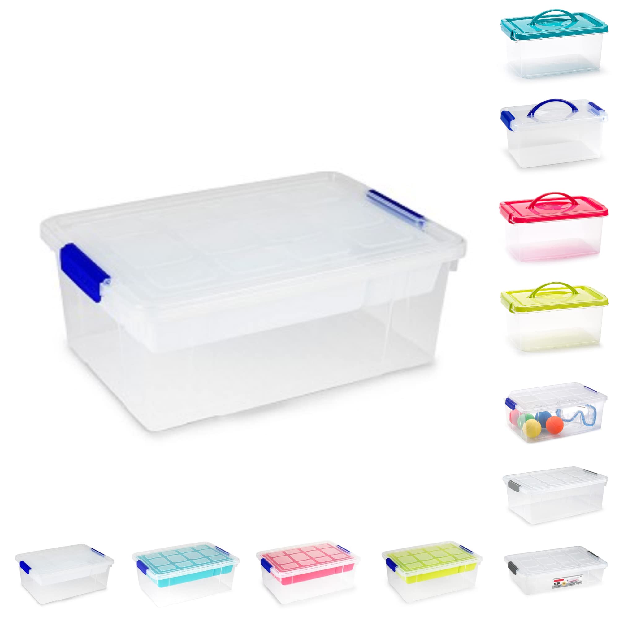 Plastific 9L - Storage Box With White Tray Plastic Storage Box Lightweight Robust Stackable Storage Boxes With Lid, Clear Latch Boxes, Plastic Organiser, Space Saving Solution For Home Office (9L - Storage Box With White Tray)
