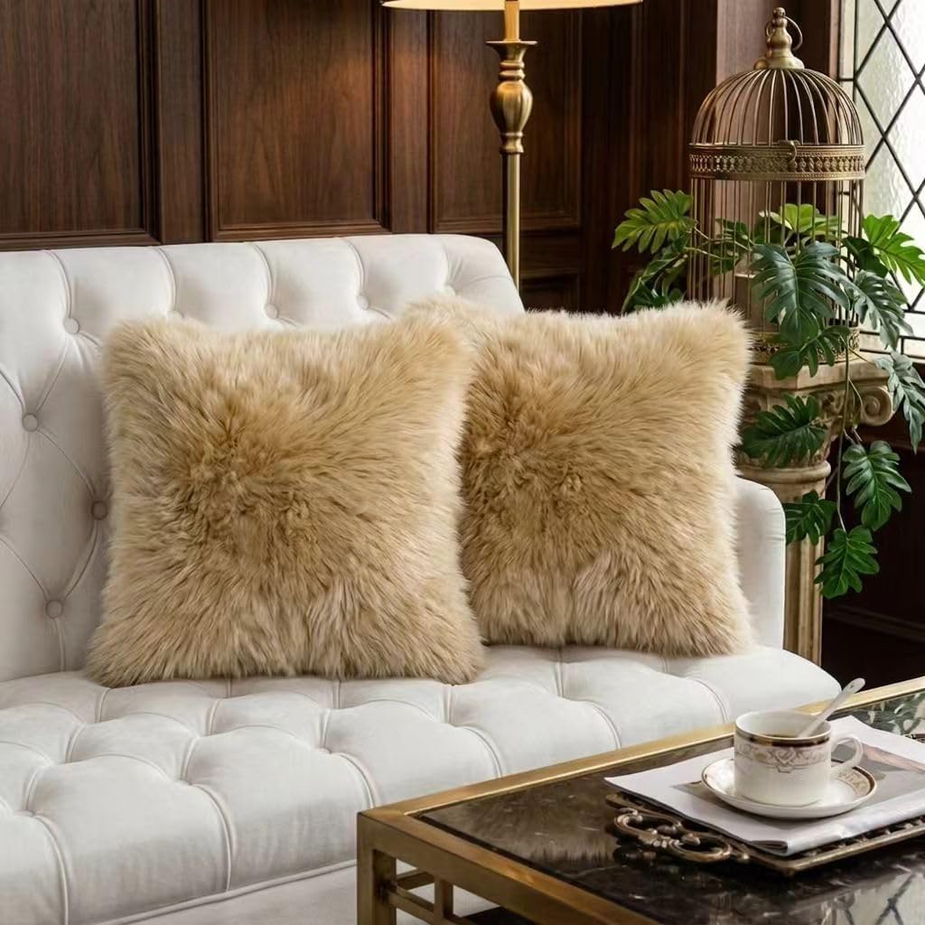 Luxury Soft Fur Sheepskin Fleece Cushion Cover Pillowcase Decorative Throw Pillows Covers, No Pillow Insert, 1pc (Pearly White, 18"×18")