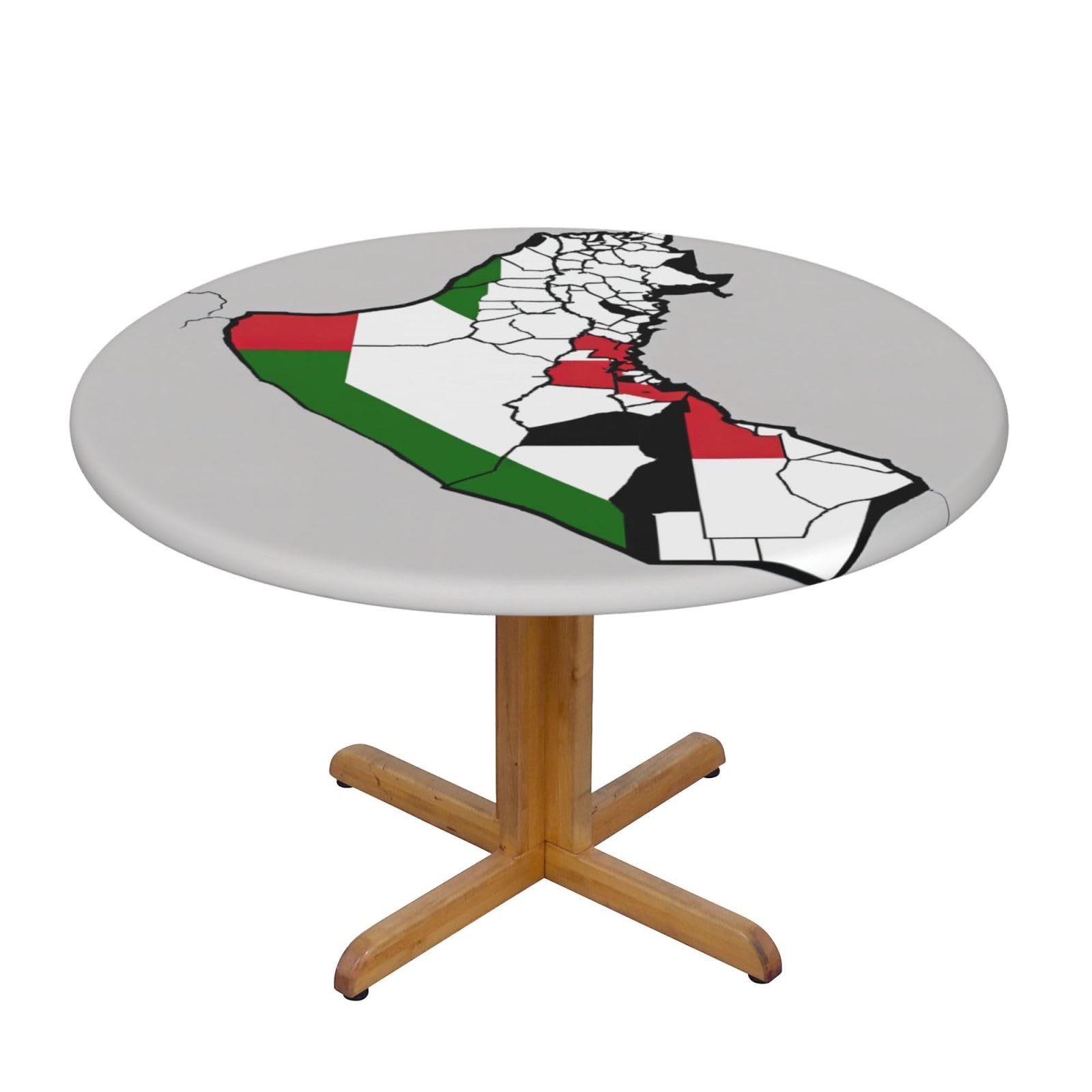 DUWAA State Of Palestine Topographic Flag Map Print Oxford Fitted Table Cover For Patio Picnic, Waterproof Round Tablecloth For Home And Outdoor