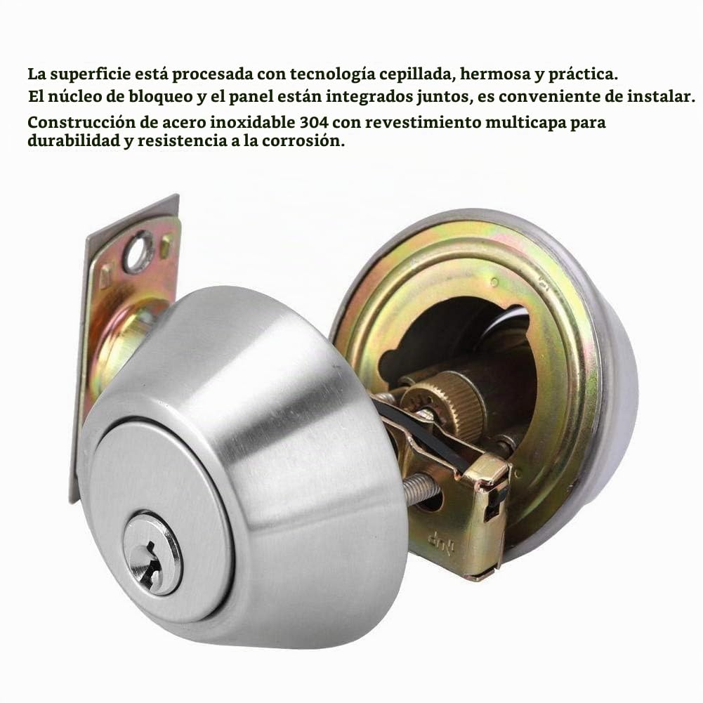 Cyrank Cerradura De Cilindro Doble con Llave, Cerradura De Cerrojo con Llave Doble En Ambos Lados Cerradura De Cilindro Ajustable De Dos Vías para Puerta Delantera(Stainless Steel)