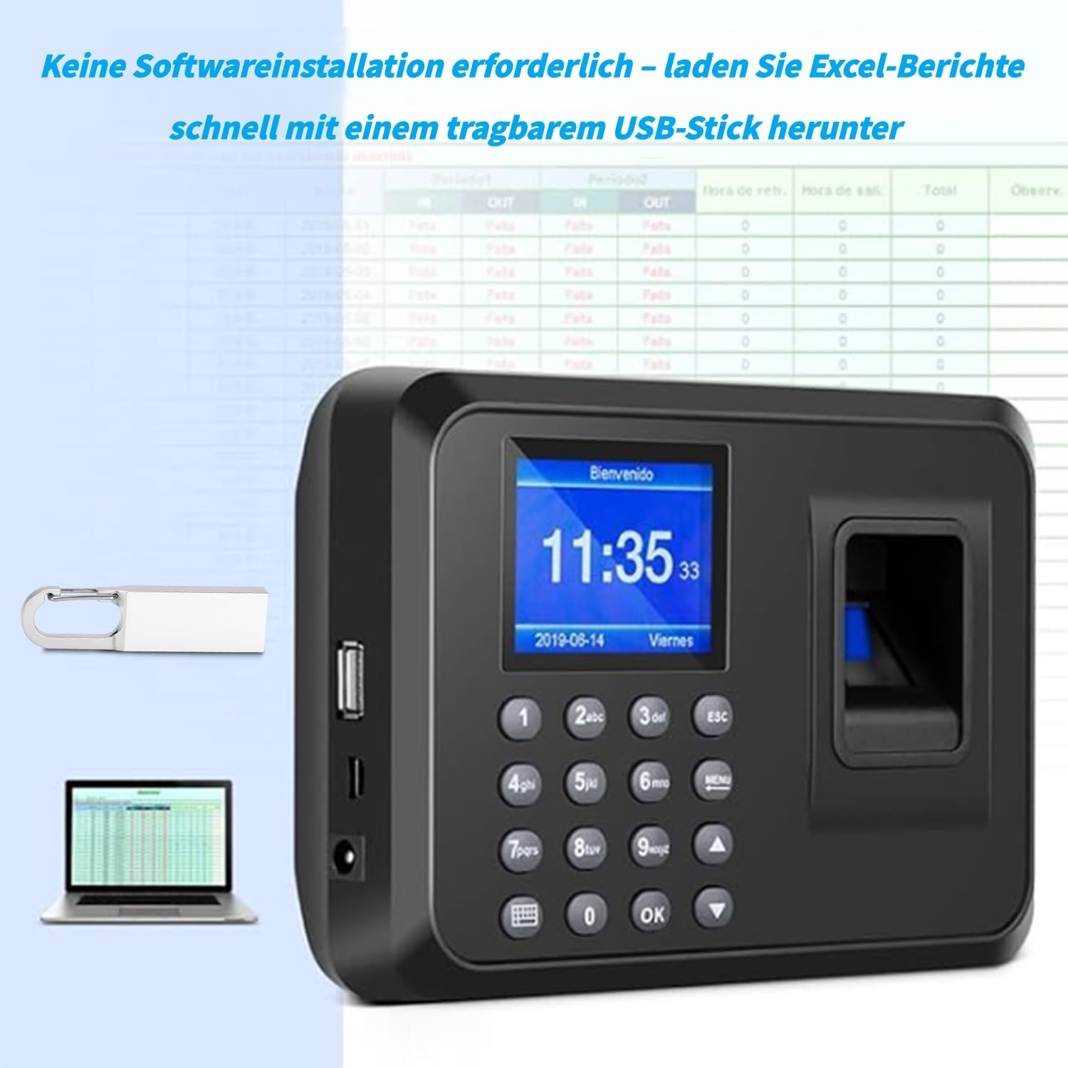 Zeiterfassung für Kleinbetriebe, Deutsche Stempeluhr Arbeitszeiterfassung Stempeluhr, Ausgabe Stechuhr Mitarbeiter, Anwesenheitsmaschine für Mitarbeiter Kein Netzwerk Erforderlich