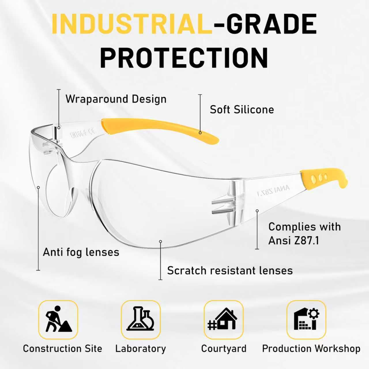 Salfboy 50 gafas de seguridad envolventes antivaho, certificado ANSI Z87.1 para construcción, trabajo en el patio, laboratorios