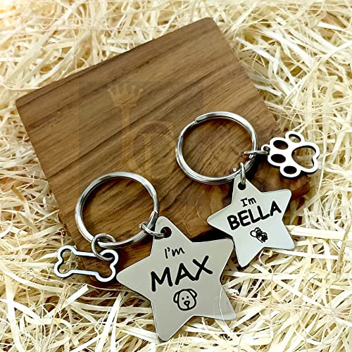 Image of Jypr Customized Pet ID Tag Personalize Black Engraved Name Collar Tag for Your Loving Pet Dog, Cat, Puppy, Horse (Star Shape 2 MM Thick Tag and Tiny Star Charm)