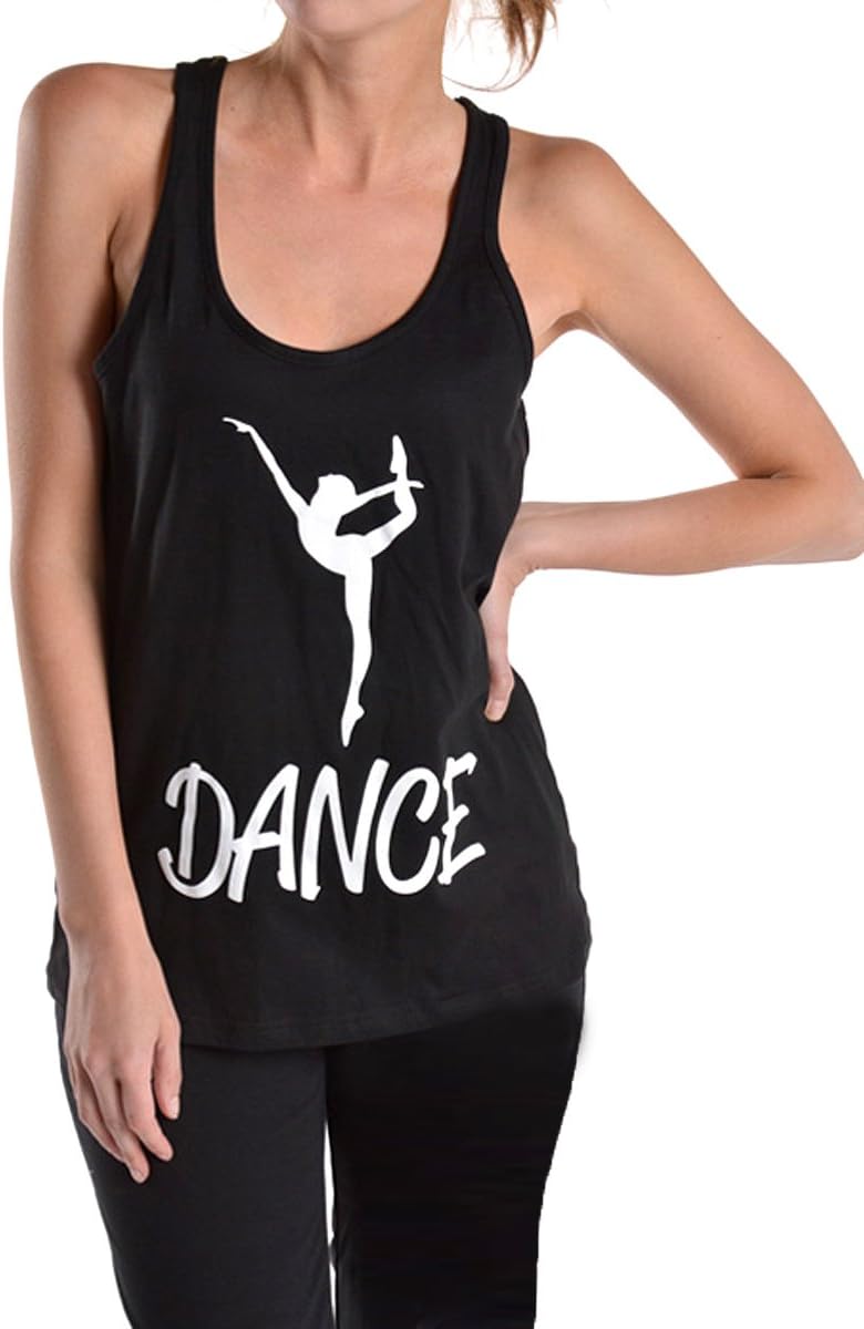 Dance Printed Fitted Racerback Tank Top (M, Black)