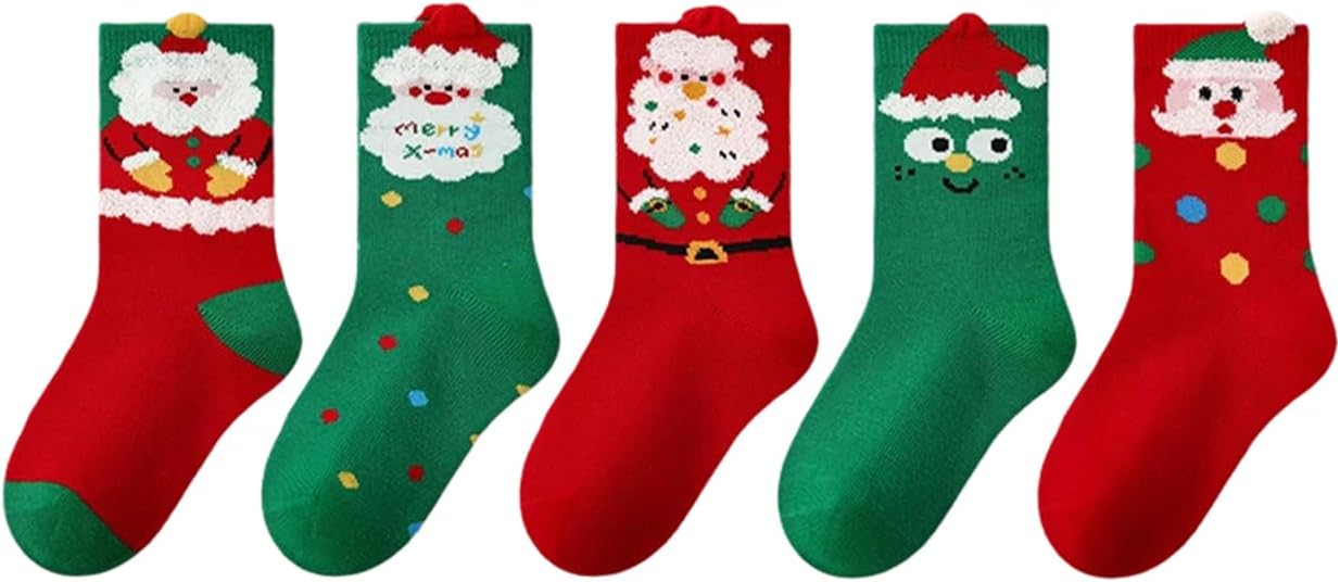 Toddler Boys Girls Christmas Socks Seamless Comfortable Crew Socks 5 Pairs Fall Winter
