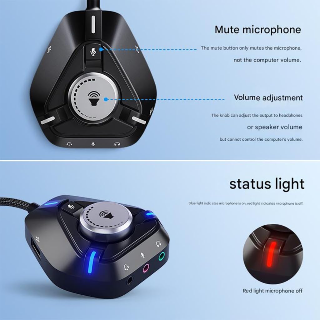 External Sound Card USB Adapter with 3x3.5mm 2xUSB 1xType C Port External