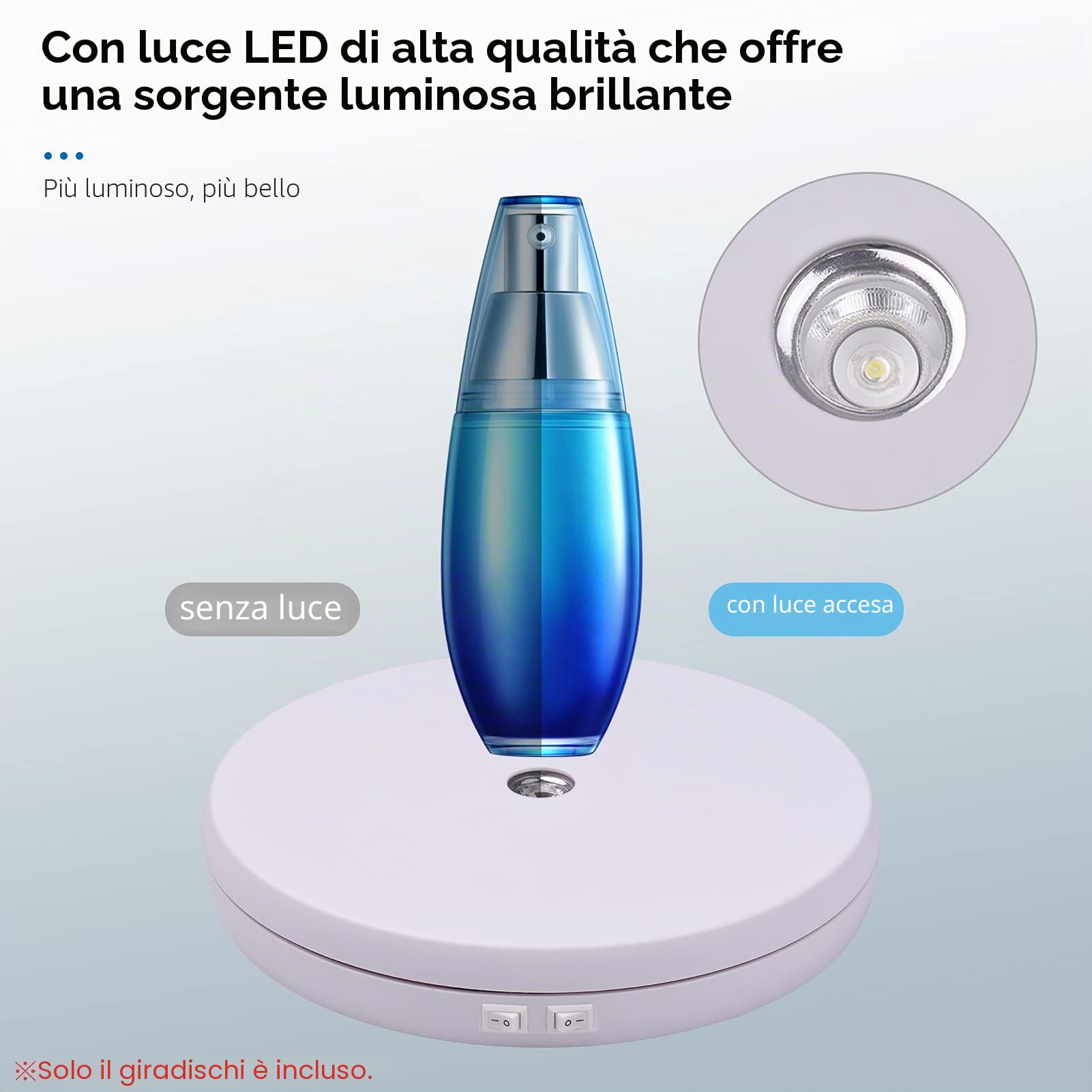 Andoer Giradischi elettrico motorizzato per fotografia Display girevole a 360 gradi con luce a LED per esposizione di orologi per gioielli da ripresa di prodotti