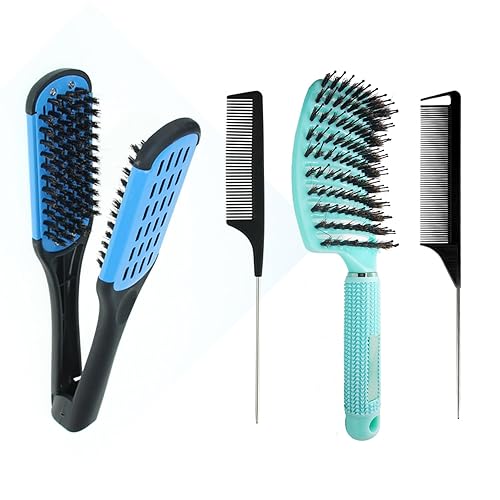 Cepillo de pelo con abrazadera, cepillo desenredante y peine de peinado de doble cara alisador peine alisador de cerdas de nailon alisador cepillo