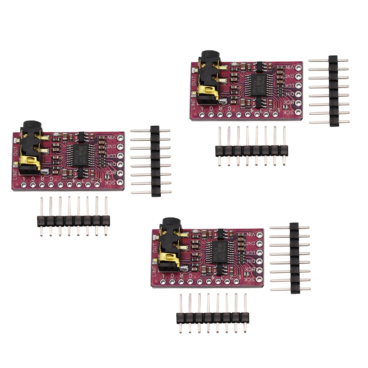 3PCS PCM5102 Stereo Lossless Digital to Analog Converter Decoder Board Voice Module I2S Interface Player Board PHAT Format with 3.5mm Jack for Arduino