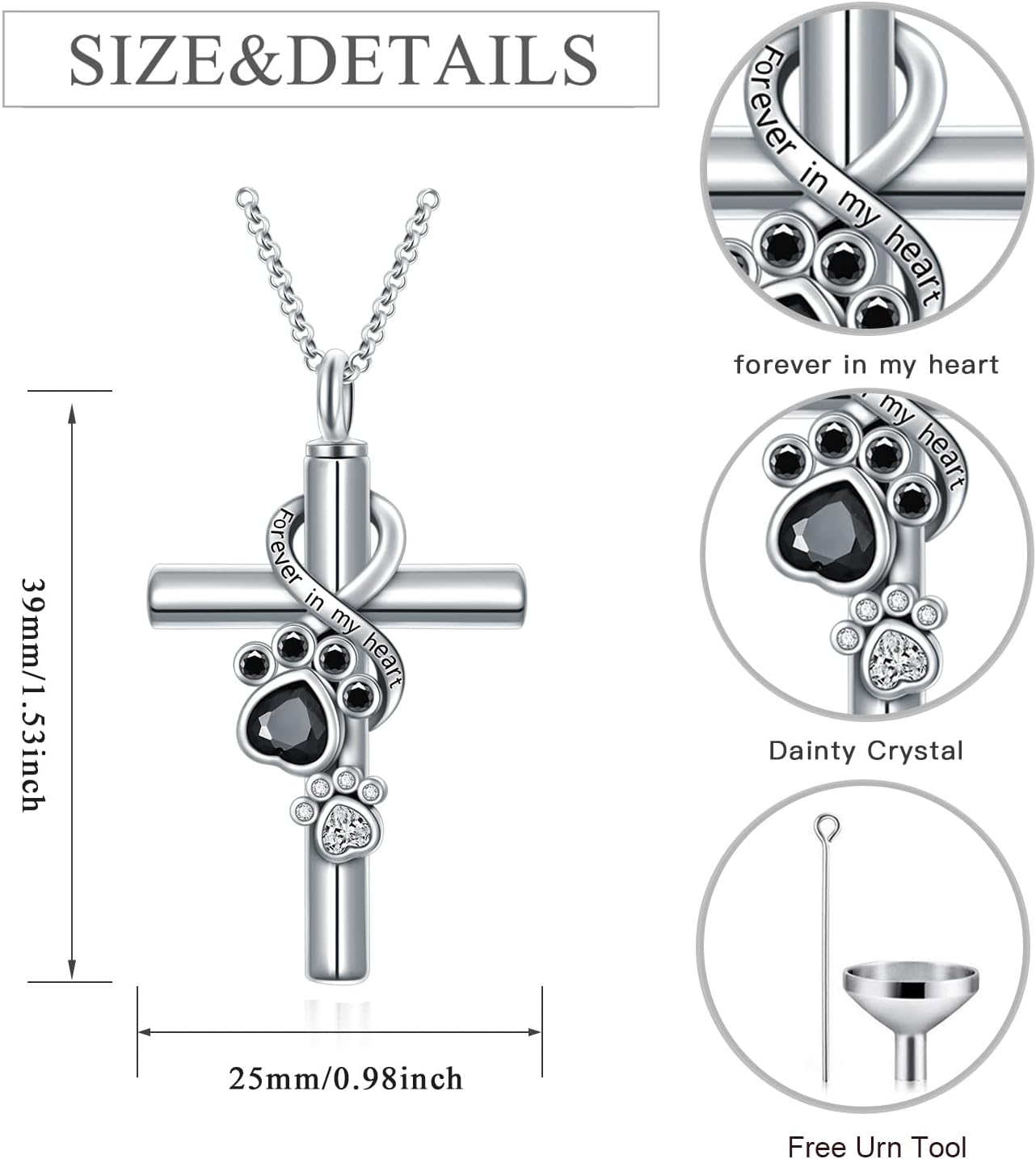 Cross Urn Necklace for Ashes 925 Sterling Silver Cremation Jewelry with Funnel Filler Kit Ashes Necklace for Human Women Girl Pets - Image 2