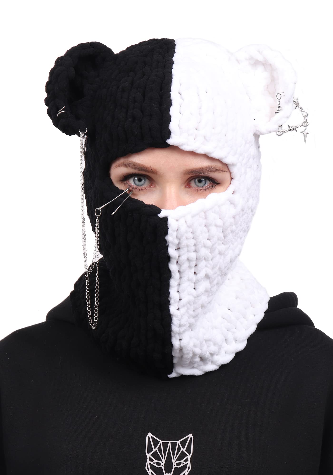 DAZCOS Knitted Balaclava Hat Beanies Devil Horn Head Mask Full Face Cover Ski Mask for Women and Men