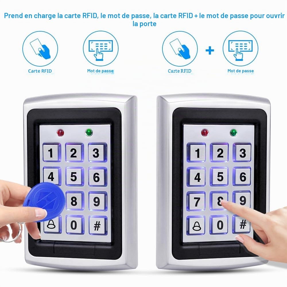 FST Système de Contrôle d'accès de Porte RFID Clavier RFID étanche Extérieur + Serrure Magnétique électrique 180KG + Couverture étanche à la Pluie + 15 pièces Cartes clés pour la Maison