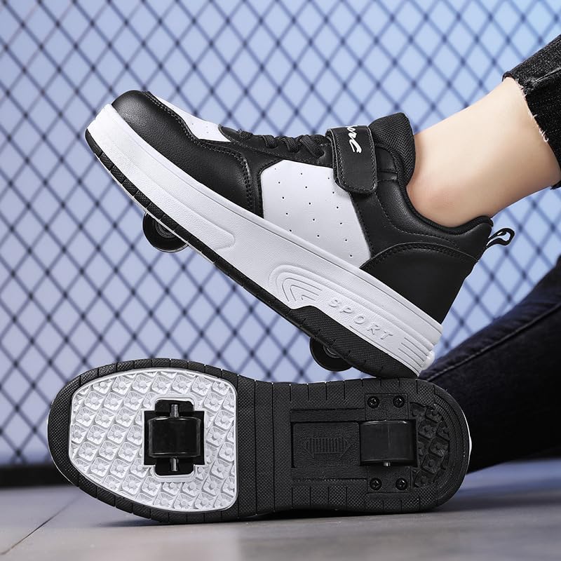 Mateju Schuhe mit Rollen für Mädchen Jungen Kinder Rollschuhe Schuhe mit 2 Rollen, Damen Herren 2 in 1 Turnschuhe Versenkbarer Roller Schuhe Turnschuhe Skateboardschuhe