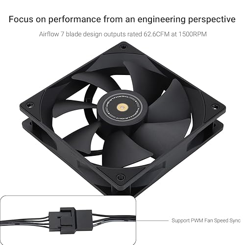 Miniatura 3 de Thermalright Ventilador de CPU TL-G12 de 4.724 in, ventilador de carcasa de computadora, ventilador silencioso de PC PWM de 4 pines, 1500 RPM,