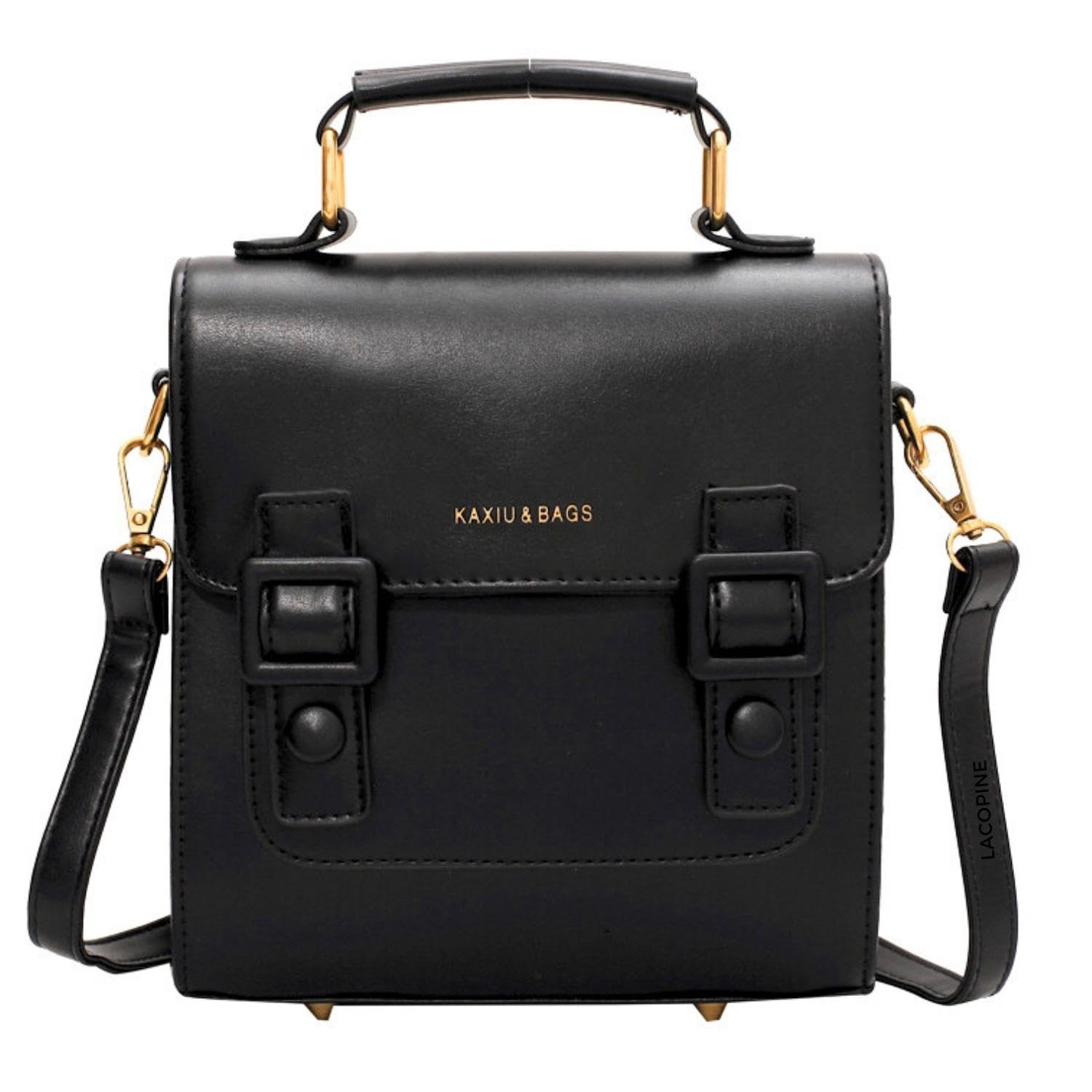 Women Leather Mini Backpack Shoulder Bag For Travel Daypack Vintage Handbag. (4 in 1-Black)-image-30