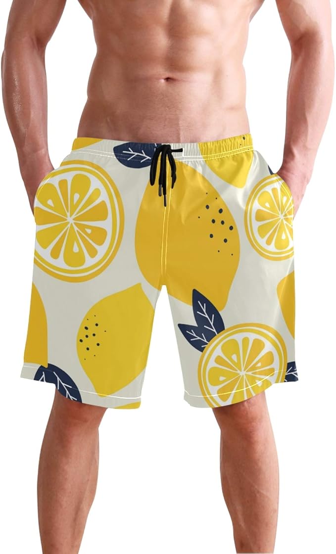 Mr.Brilliant Lemon Swim Trunks for Men Beach Board Shorts Quick Dry