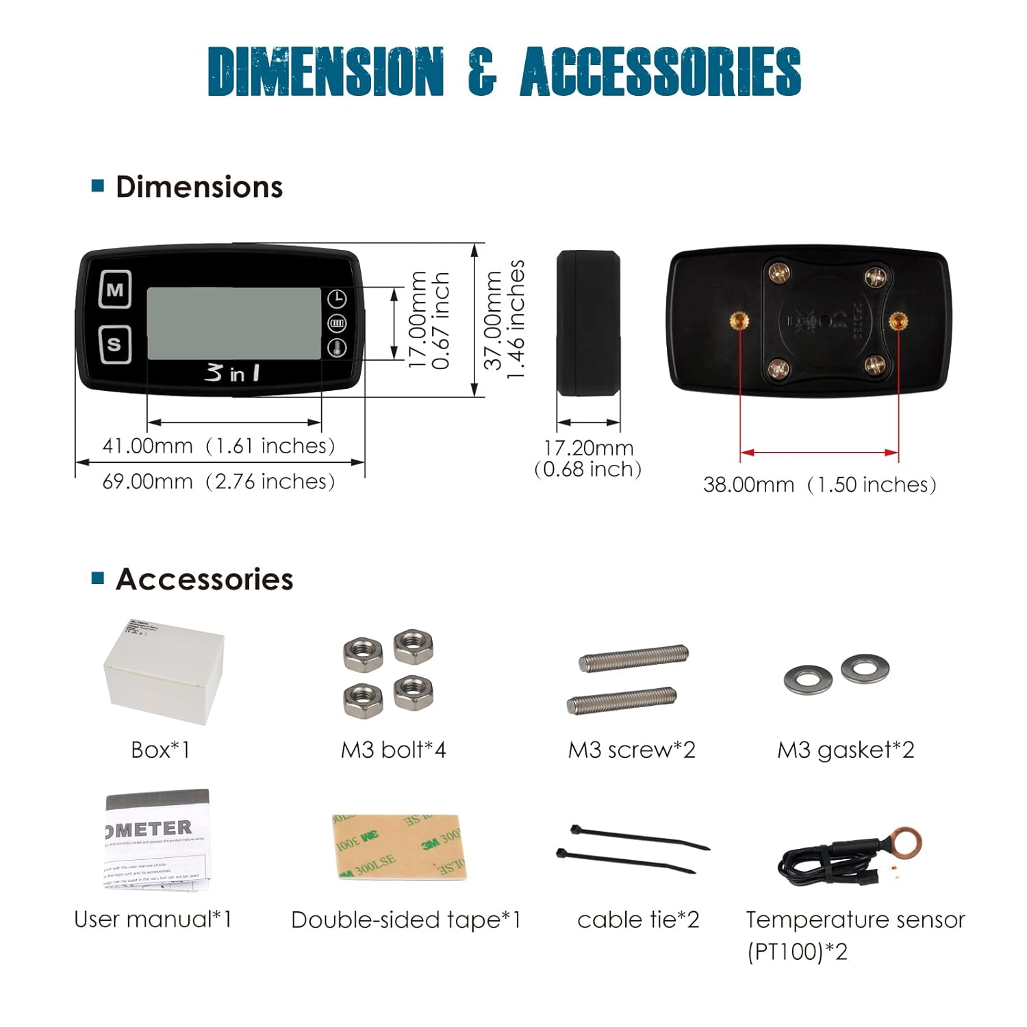 Runleader Digital Engine Temperature Gauge Volt Meter,Programmable Alert Reminder,Clock Display,Backlight Mode Selection for Generator Motorcycle Dirtbike ATV Outboard Motor Marine Snowmobile