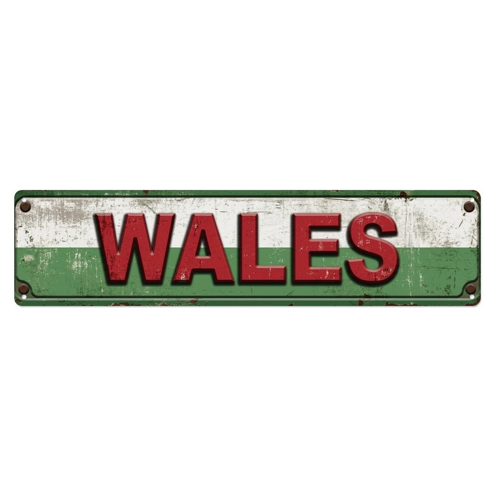 Olhnbad 4X16inch(10X40cm) Vintage Wales Flag Pattern Metal Tin Sign