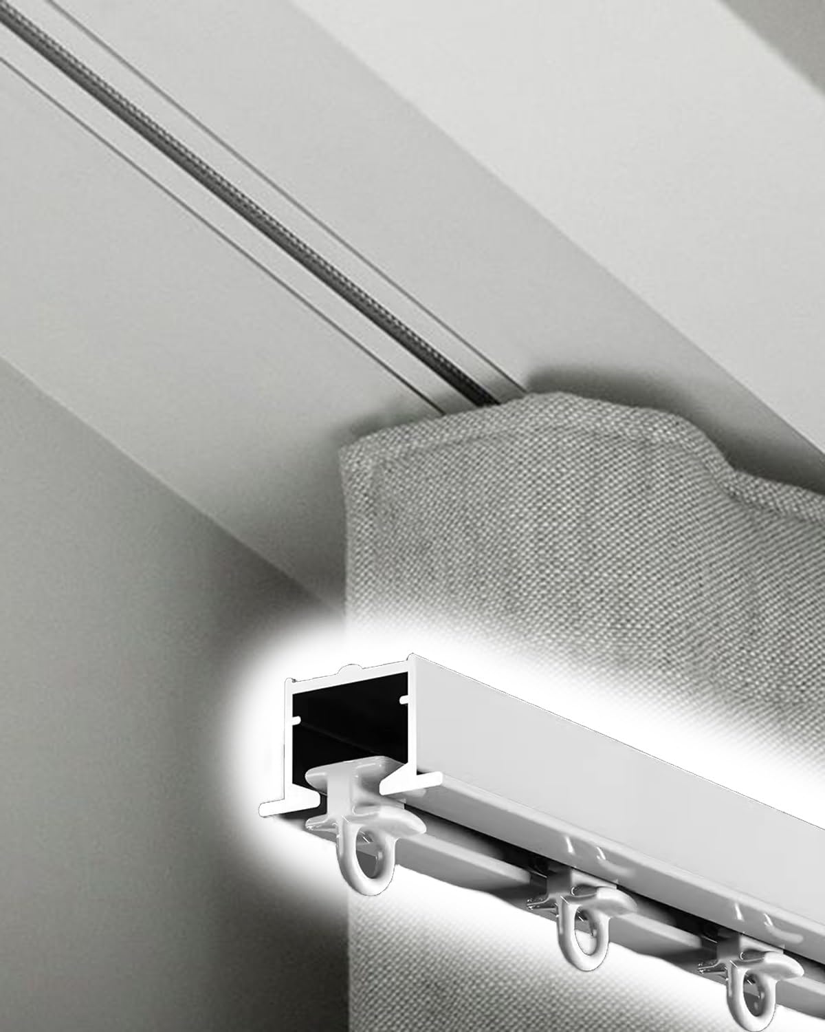 GLDYTVF Invisible Curtain Track System, Ceiling Mount for Balcony/Hospital/Living Room, 310cm Aluminum Curtain Rods, White, Customizable Décor Solution for Seamless Interiors
