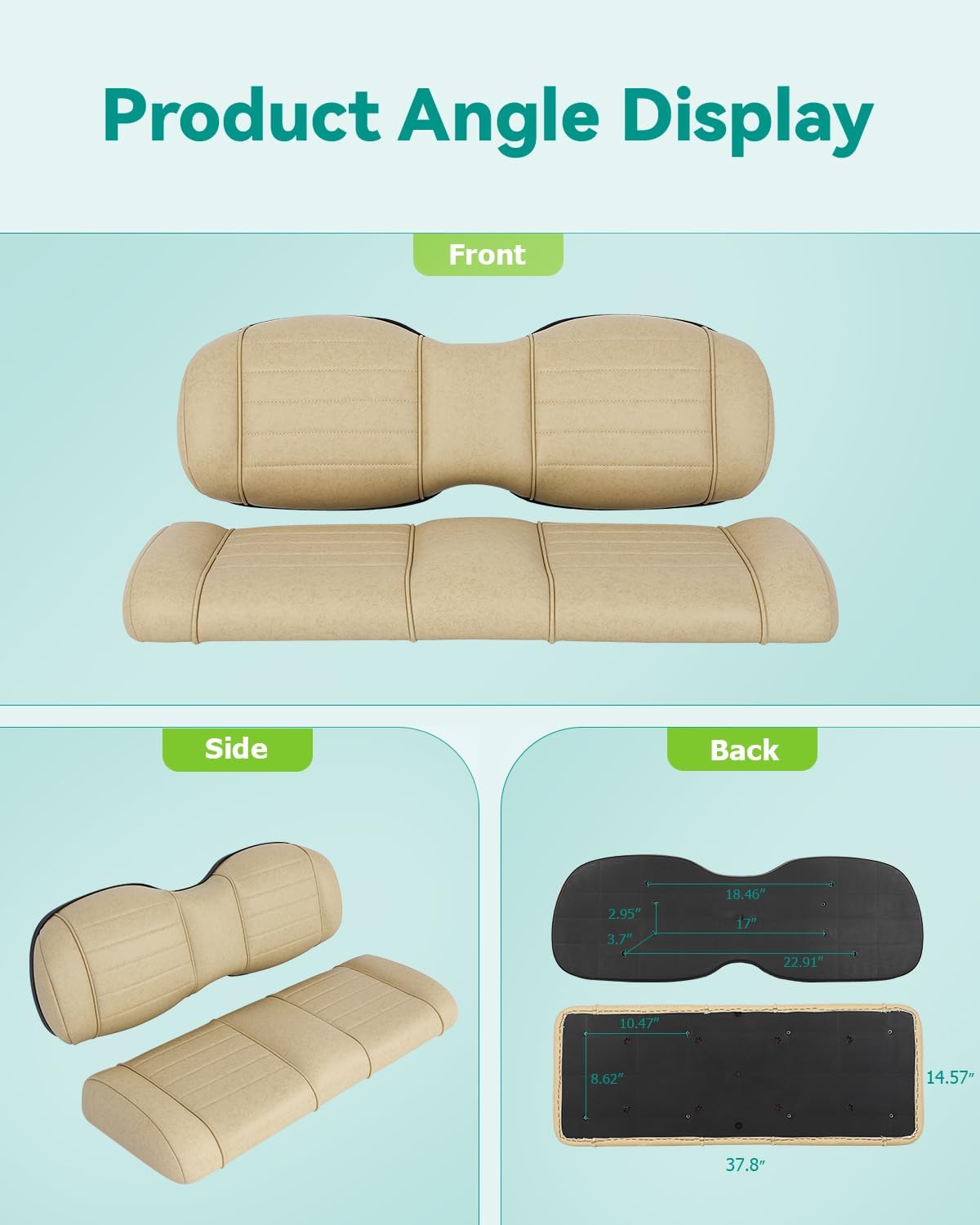 Universal Rear Replacement Cushions for Golf Cart Rear Seat, Golf Cart Rear Flip Seat for EZGO for Club Car for YAMAHA, Upgraded Luxurious Thickened Version, Beige, 2 Piece Set