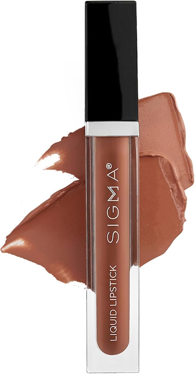 Lápiz labial líquido Sigma Beauty – Lápiz labial líquido mate atrevido y lujoso con un rico pigmento labial y un magnífico acabado de satén - Maquillaje limpio y vegano sin crueldad (cachemira, desnudo rico de secuoya)