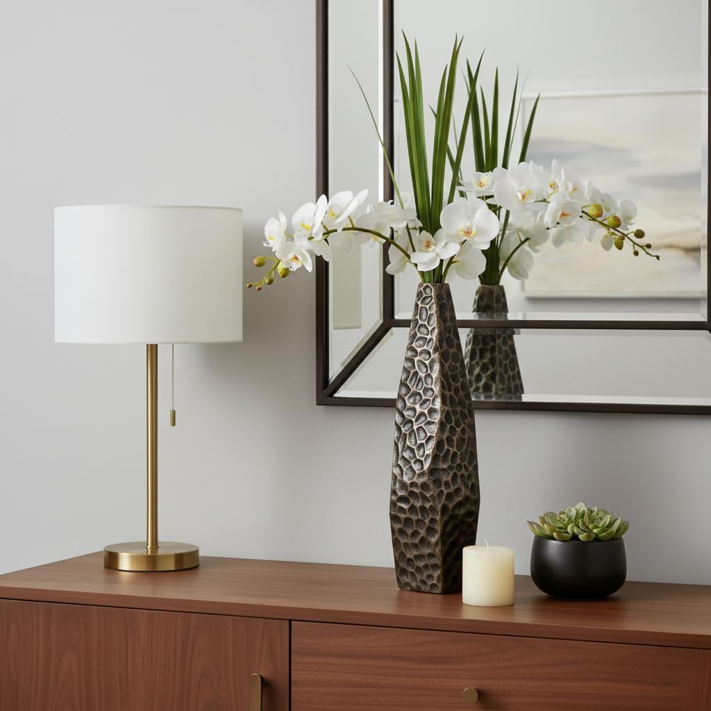 Decorative Asymmetrical Metal Vase for Living Room Decor - Modern Sculptural Flower Vase for House, Office, and Tabletop - Stylish Home Accent for Bedroom or Any Room Decor - 24" Bronze & Copper