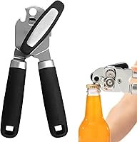 Pexio PretiHom Heavy Duty Manual Can Opener - Smooth Edge Stainless Steel 3-in-1 Bottle Opener for Arthritis Hands, Rust-Proof Dishwasher Safe