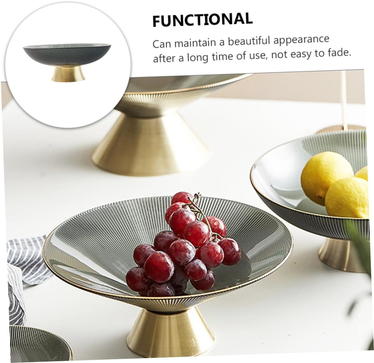 Tall Glass Fruit Bowl for Kitchen Counter, High Footed Snack Plate, Dried Fruit Holder Desktop Glass Dish for Home Dining and Living Room Use