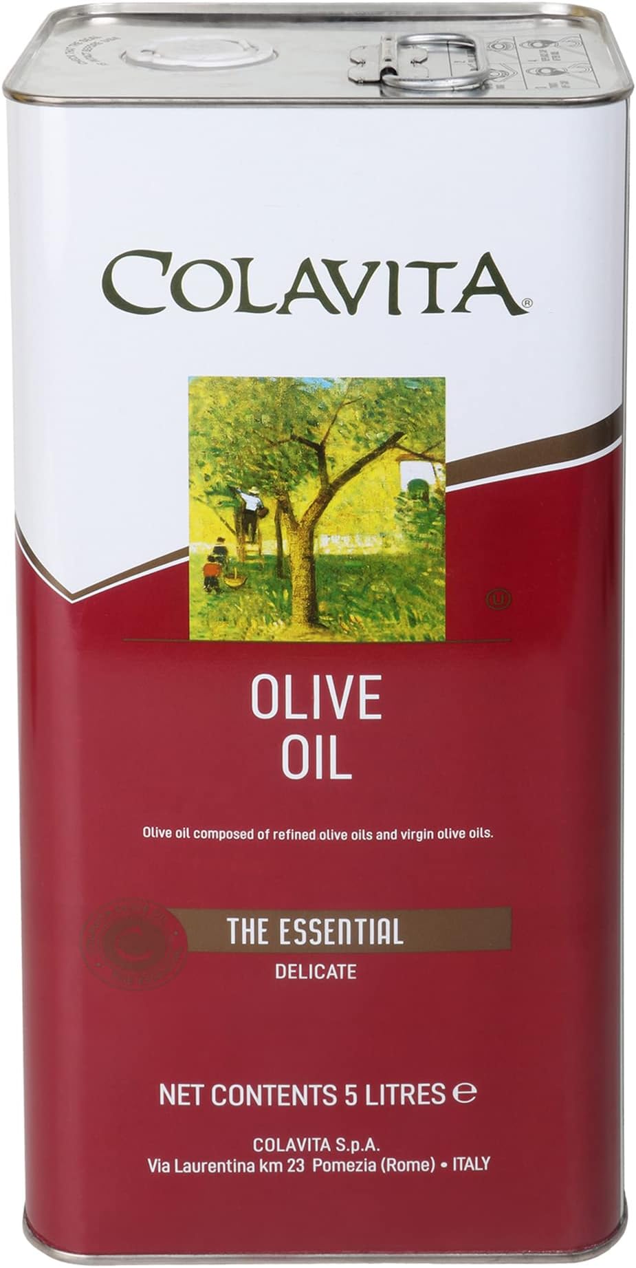 Colavita Pure Olive Oil (5L) | Imported from Italy | Premium Olive Oil for Deep Frying, Sautéing and Body Massage | Tin Can Pack