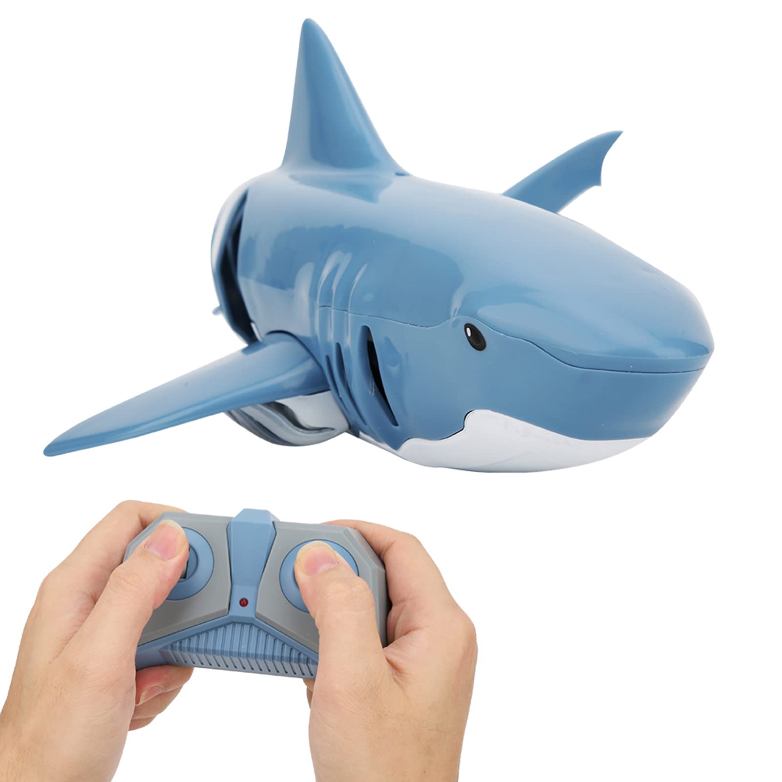 Juguete tiburón teledirigido 2.4G RC Simulación tiburón Juguetes de buceo Juguetes acuáticos teledirigidos recargables por USB Juguete flotante para niños (Azul)