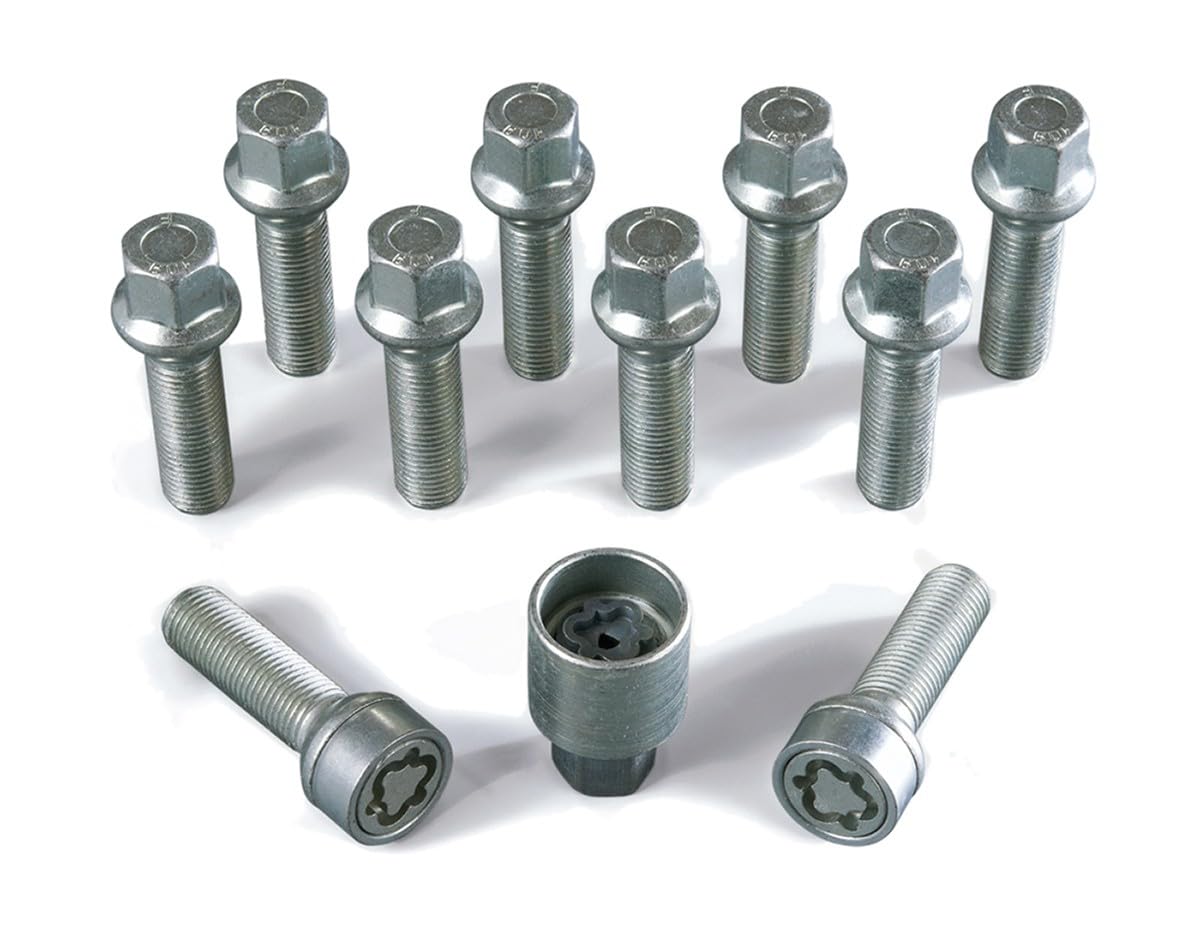 H&R Set Bulloni Ruota sferici R14 M14x1.50 - Lunghezza 65mm - 10 Pezzi - incl. Bulloni Antifurto