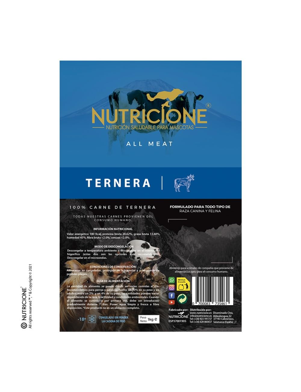 All Meat | Carne de Ternera para Perros y Gatos - 9kg Congelada (9 Paquetes de 1kg)