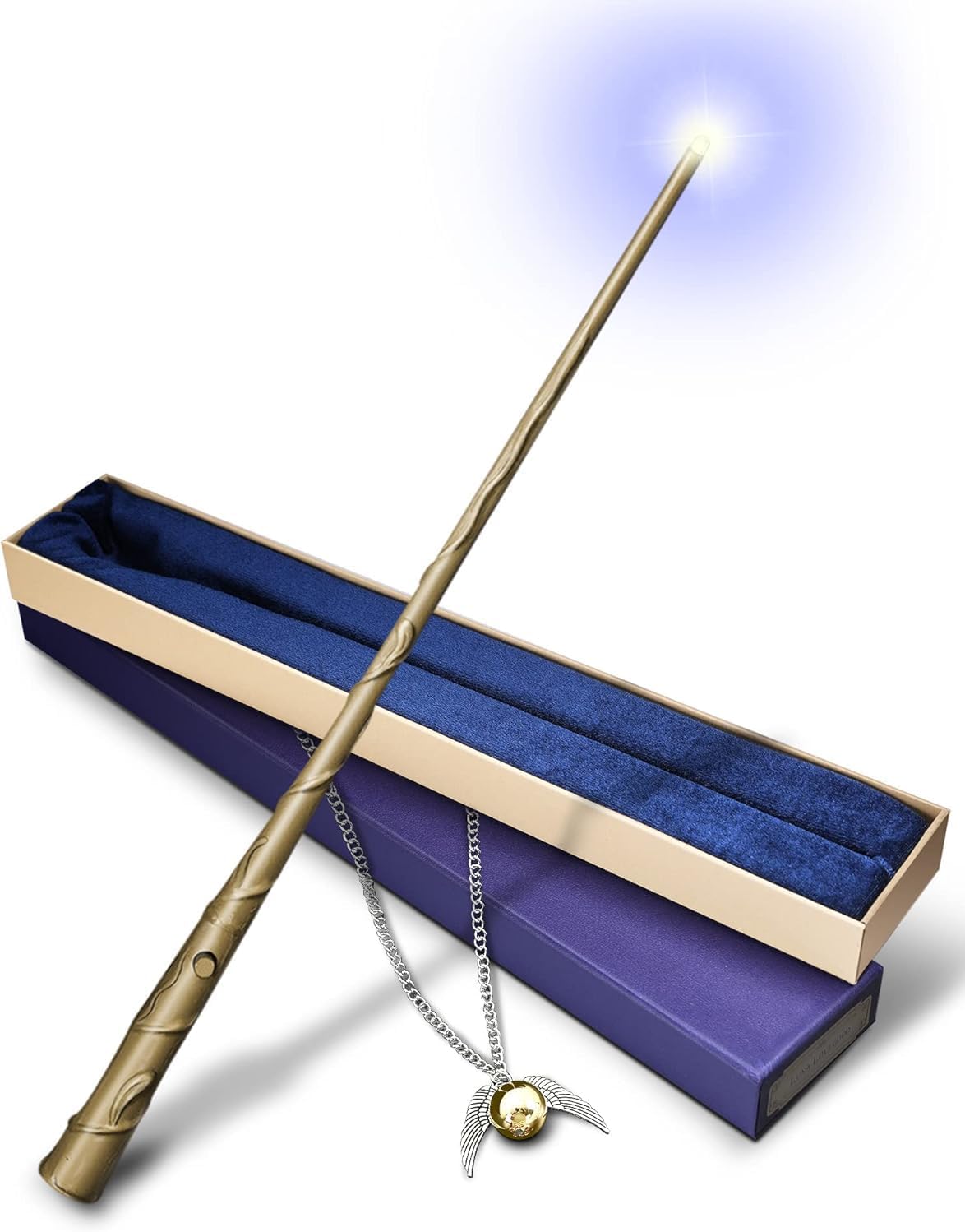 Light Up Wizard Wand, Lighting Witch Wands, Illuminating Magic Witches Staff Wand for Cosplay Accessories with Necklace for Birthday Party Gift（H-Erudited）