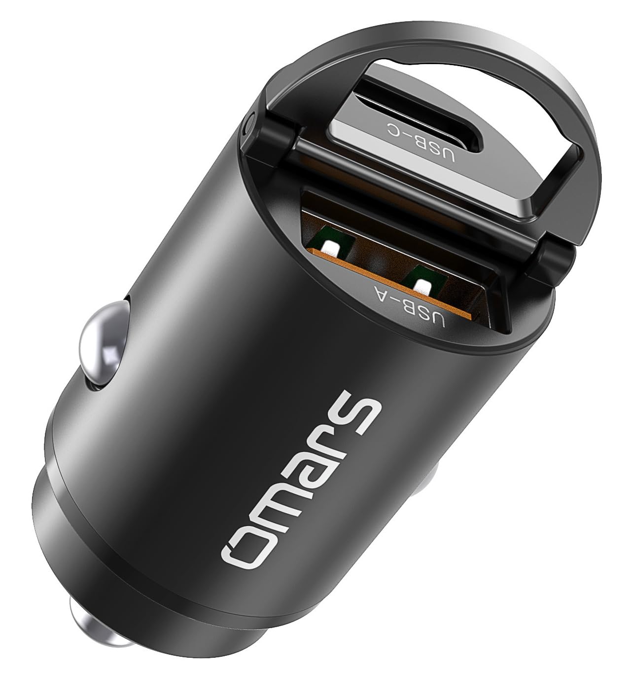 Omars Ładowarka samochodowa 63W [USB-C 33W + USB-A 30W] 5A Szybkie ładowanie z pierścieniem pociągowym, dla iPhone12 Pro MAX Mini Samsung S21 Huawei LG iPad Airpods