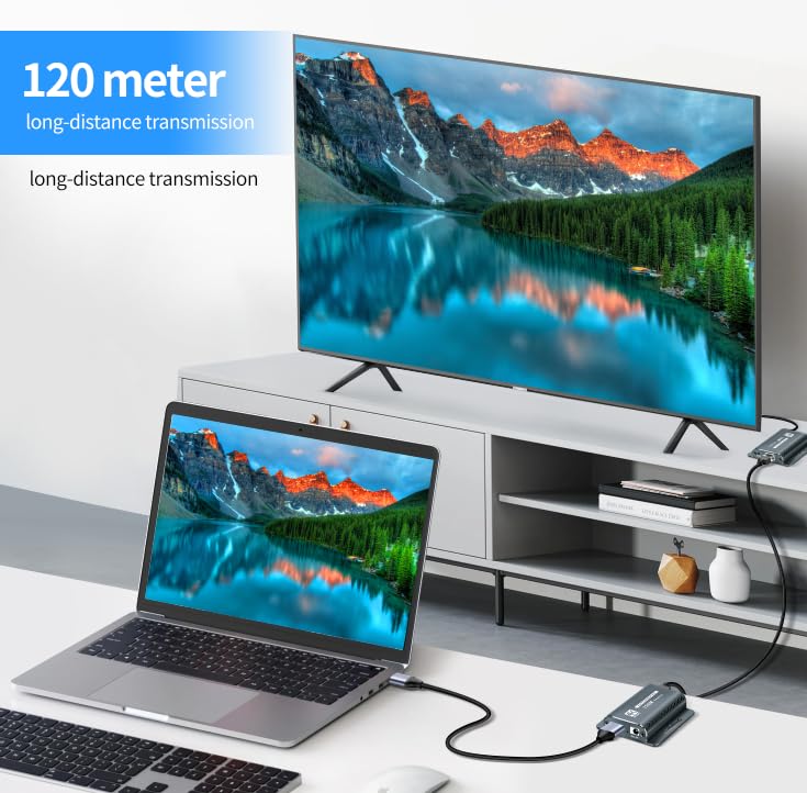 HDMI Extender 400FT with POC 1080P@60Hz,HDMI Over Ethernet, HD MI Over CAT5e/CAT6,HD to RJ45 Converter by UTP Cat5e/6/7 OFC Cable with 5V Power Adapter,Support EDID