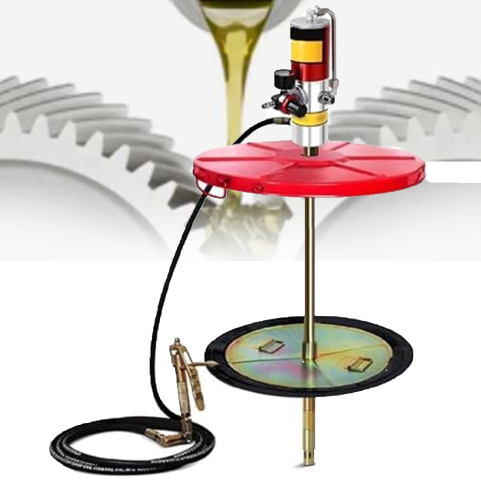 Myuyee As Shown Air Operated Grease Pump Kit For 55 Gallon Drums, 50:1 Pneumatic Grease Pump With Grease Gun, 16 Ft Hose, 0.85 L/Min