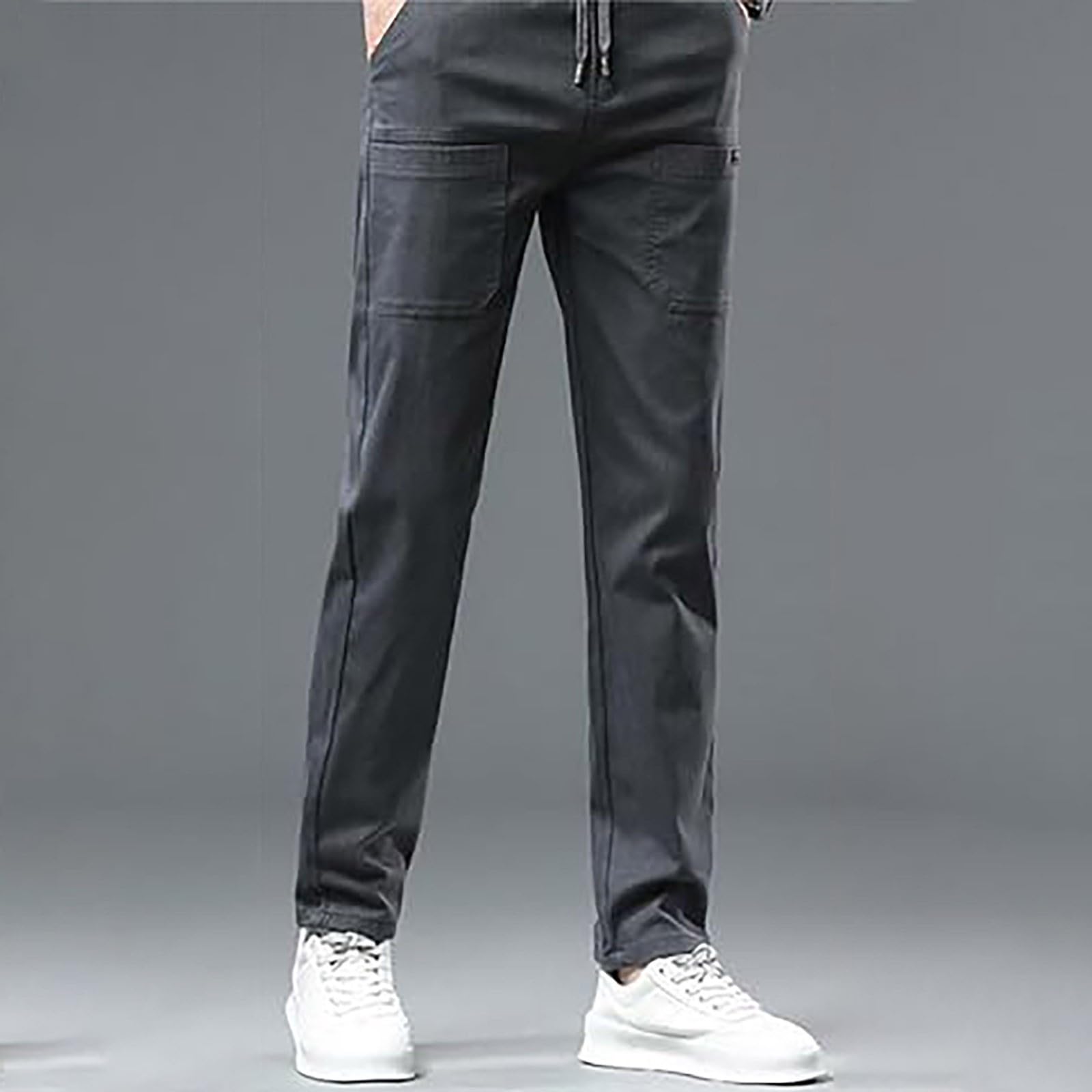 Pantalones de ocio para hombre largos de seda hiela: pantalones de chándal de tallas grandes de pierna recta pantalones de chándal con cordón, cintura elástica pantalones de verano