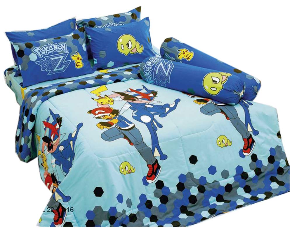 Pikachu Gekkouga Ash-Greninja Official Licensed Bedding Set (Skyblue515, Queen Bed Sheet Set 60"x78"