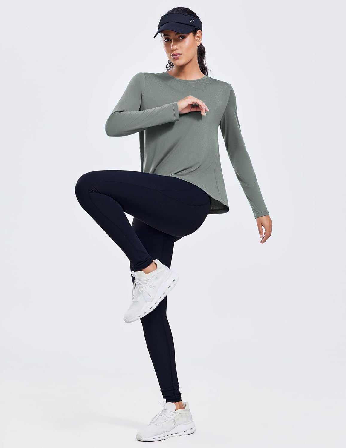 PINSPARK Workout Tops for Women Long Sleeve Athletic Shirt Soft Loose Fit Exercise Shirt with Back Pleated Pilates Yoga Tops - Image 4