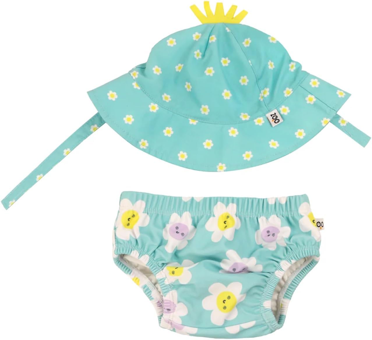ZOOCCHINI Baby & Toddler Sun Hat & Reusable Swim Diaper – UPF 50+ Protection, Chlorine & Salt Water Resistant, Large 12-24 Months, Daisy
