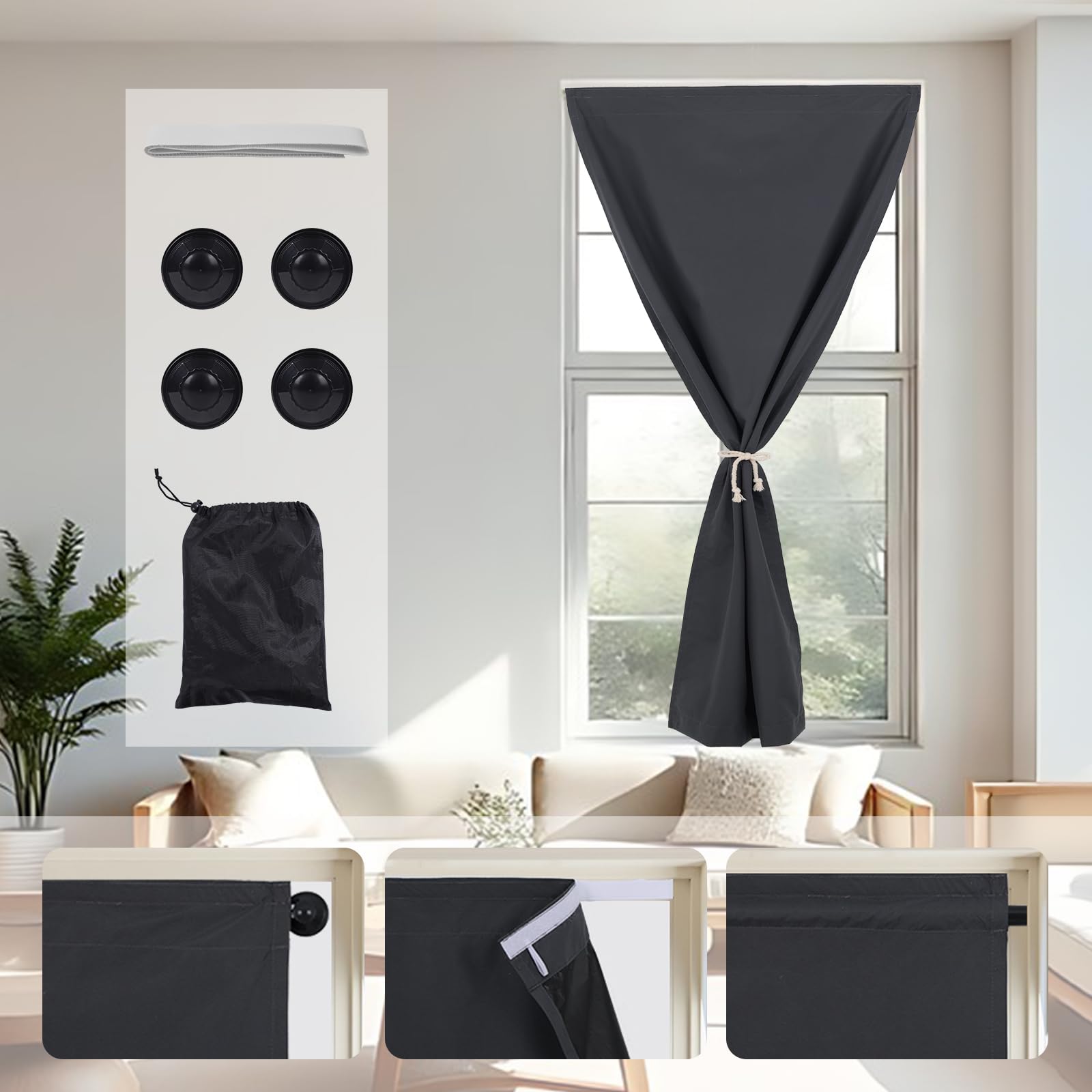 Portable Blackout Curtain with Suction Cups Stick on Travel Window Blind
