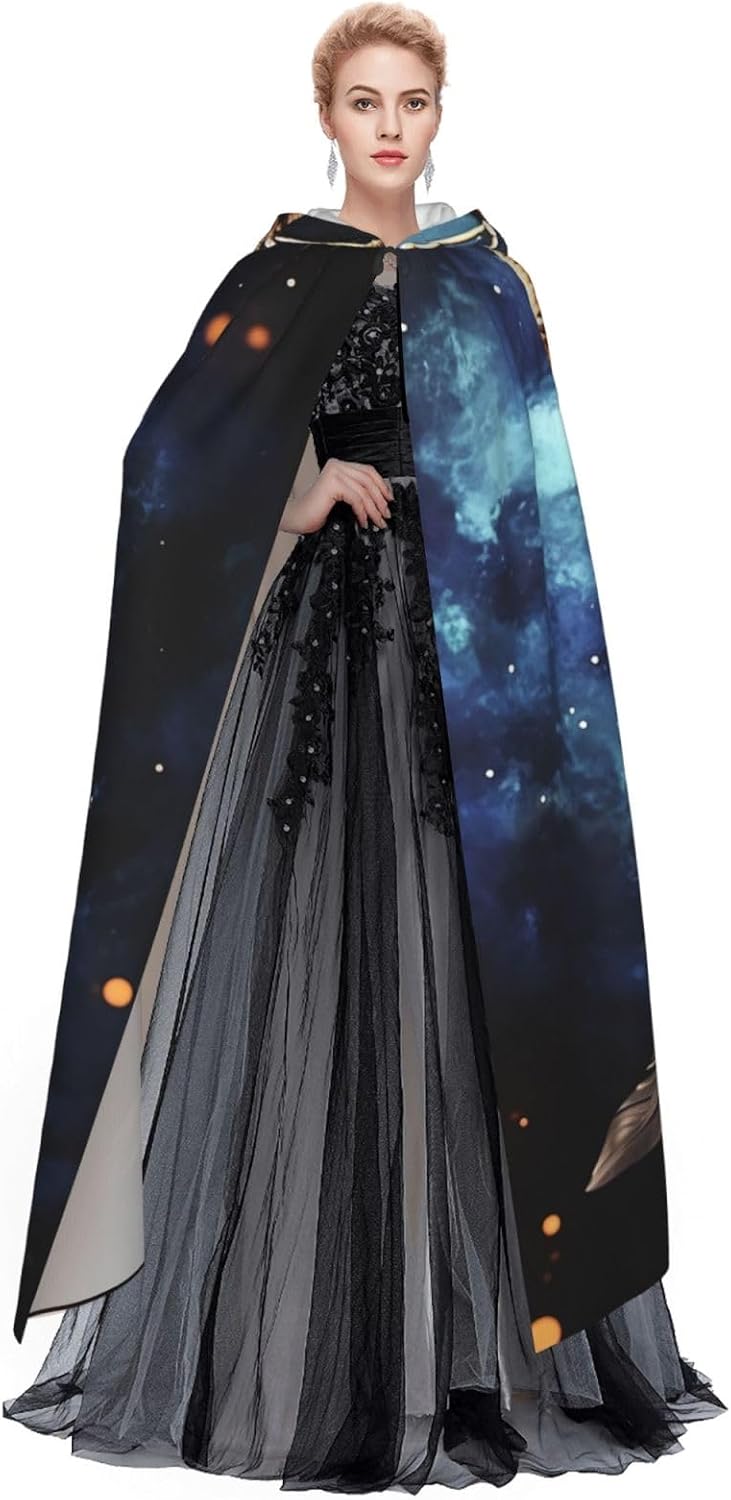 White fantasy dream catcher Hooded Cloak Full Length Hooded Robe Witch Cape Halloween Cosplay Costumes for Women Men