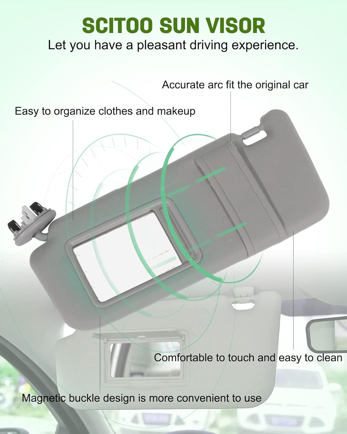 SCITOO Gray Left Driver Side Interior Sun Visor fit for Toyota for Camry 2006-2011 with Sunroof (OE:74320-06800-B0,04002-30706-B0)