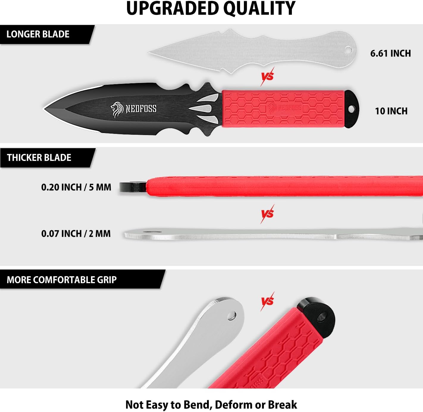 NedFoss Throwing Knives 6Pack, 10" Full Tang Design, 0.2" Thick Blade, Inovative TPR Rubber Wrapped Handle, Throwing Knife Set with All-in-one Sheath for for Beginner or Pro