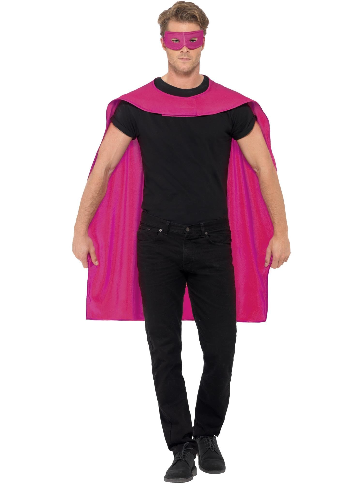 Smiffys Cape, Pink with Eyemask, Icons & Idols Fancy Dress, Superhero Dress Up Accessories