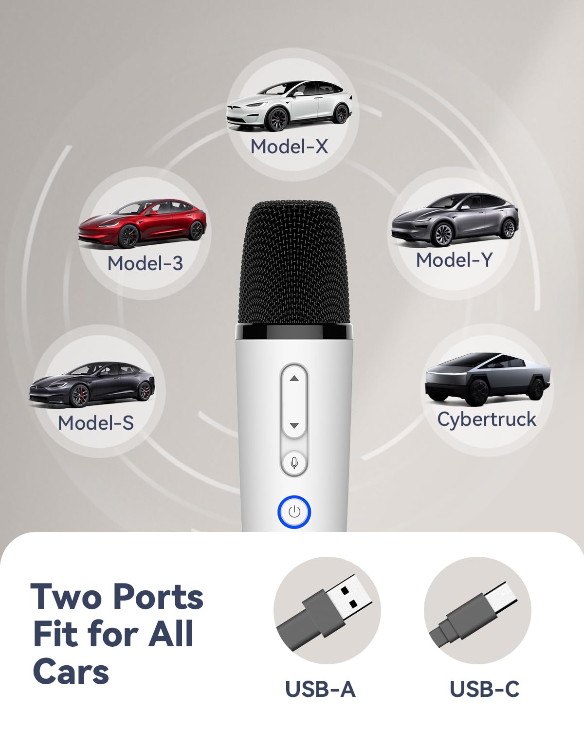 Microphone de Karaoké, Microphones sans Fil pour Tesla Modèle 3/Y/S/X, Machine de Karaoké de Voiture Portable avec Récepteur USB-A et USB-C pour Adultes Enfants, 2 Micros