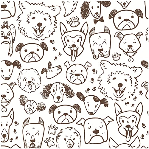 UniGoos Funny Doodle Dog Peel and Stick Wallpaper Hand Drawn Pet Self-Adhesive Temporary Wall Paper Roll Cute Removable Decorative Contact Paper for Kids Room Cabinet DIY Decor 17.7