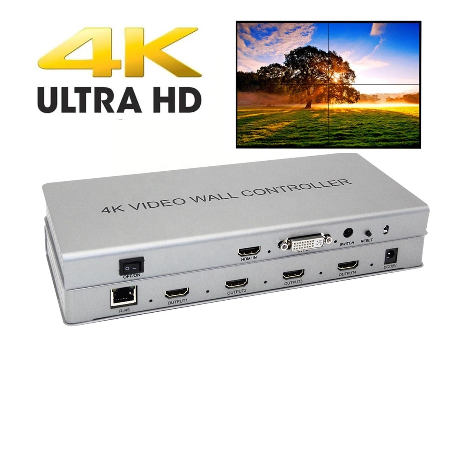 Kontroler ściany wideo 4K 2x2 1 wejście/DVI 4 wyjścia Procesor telewizora do łączenia obrazów Bezproblemowe Przełączanie(1080P)
